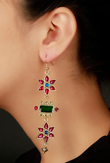 Green-Magenta Afghan German Silver Earrings